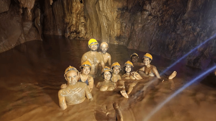 mud bath in dark cave